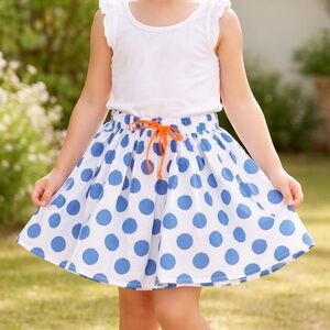 White & Blue Polka Dot Flare Elastic Waist Skirt
